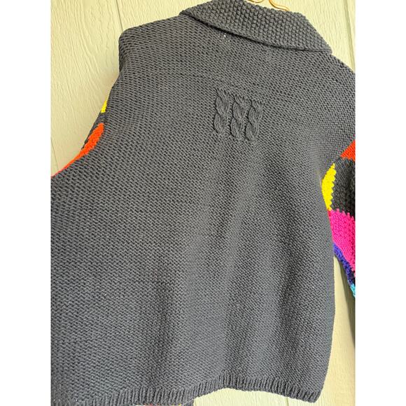 Vintage Marisa Christina Hand-Knitted Rainbow Argyle Sweater Zip Front Size L - Picture 7 of 7